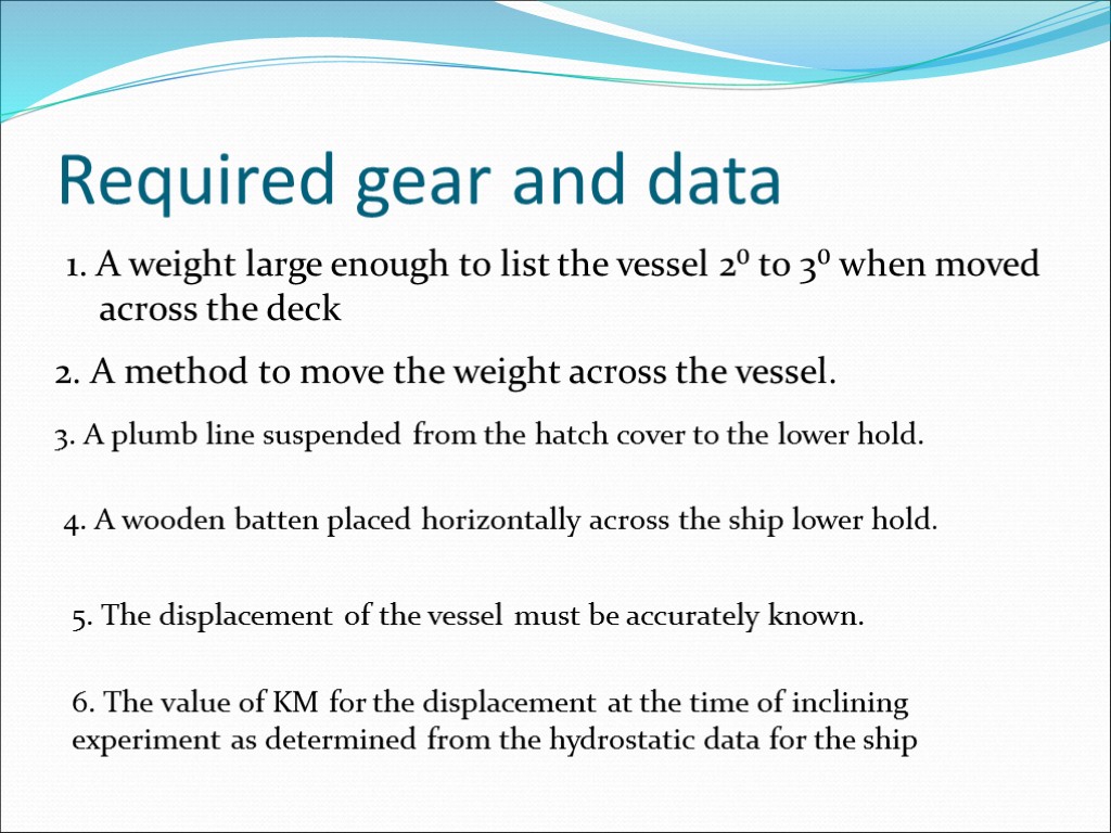 Required gear and data 1. A weight large enough to list the vessel 2⁰